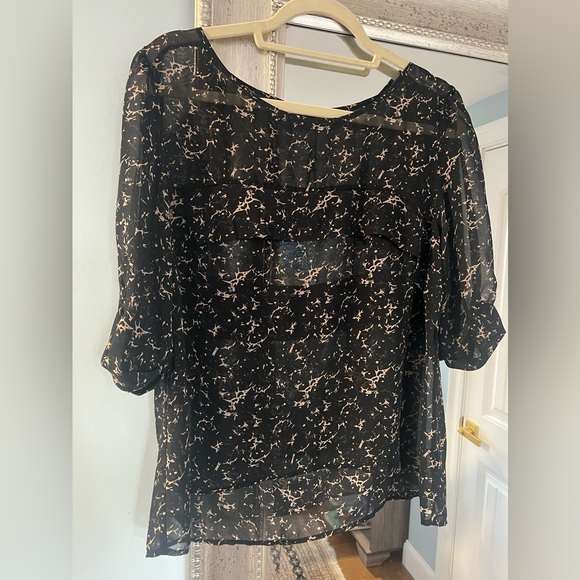 Patterson J Kincaid Sheer Blouse Cropped Blouse Black Print size Large - Picture 5 of 5